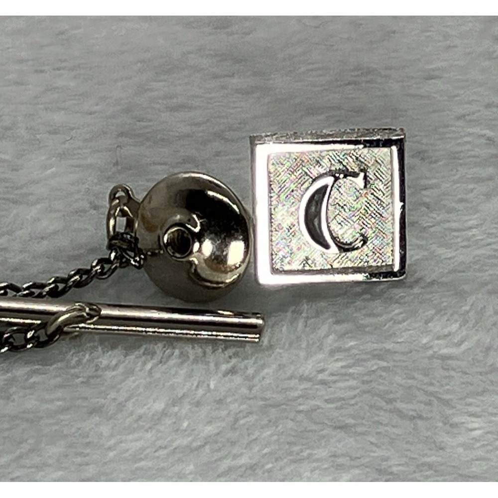 Vtg Swank Silver Tone Tie Tac Initial C Classic Old Money Estate Luxury Retro